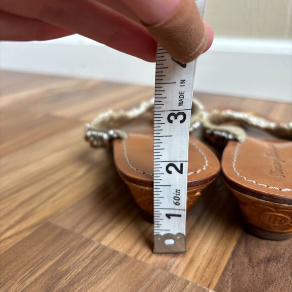 Tommy Bahama Beaded Carved Wood Wedge Flip Flop Thong Sandals Beachy Boho - Picture 15 of 15